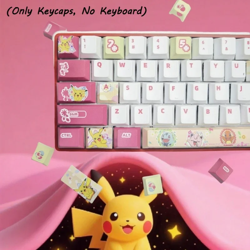 ポケモンテーマキーキャップセット-メカニカルキーボード用-pbt-cherry-高さ-5-面昇華キーキャップ-漫画ピカチュウキーキャップ