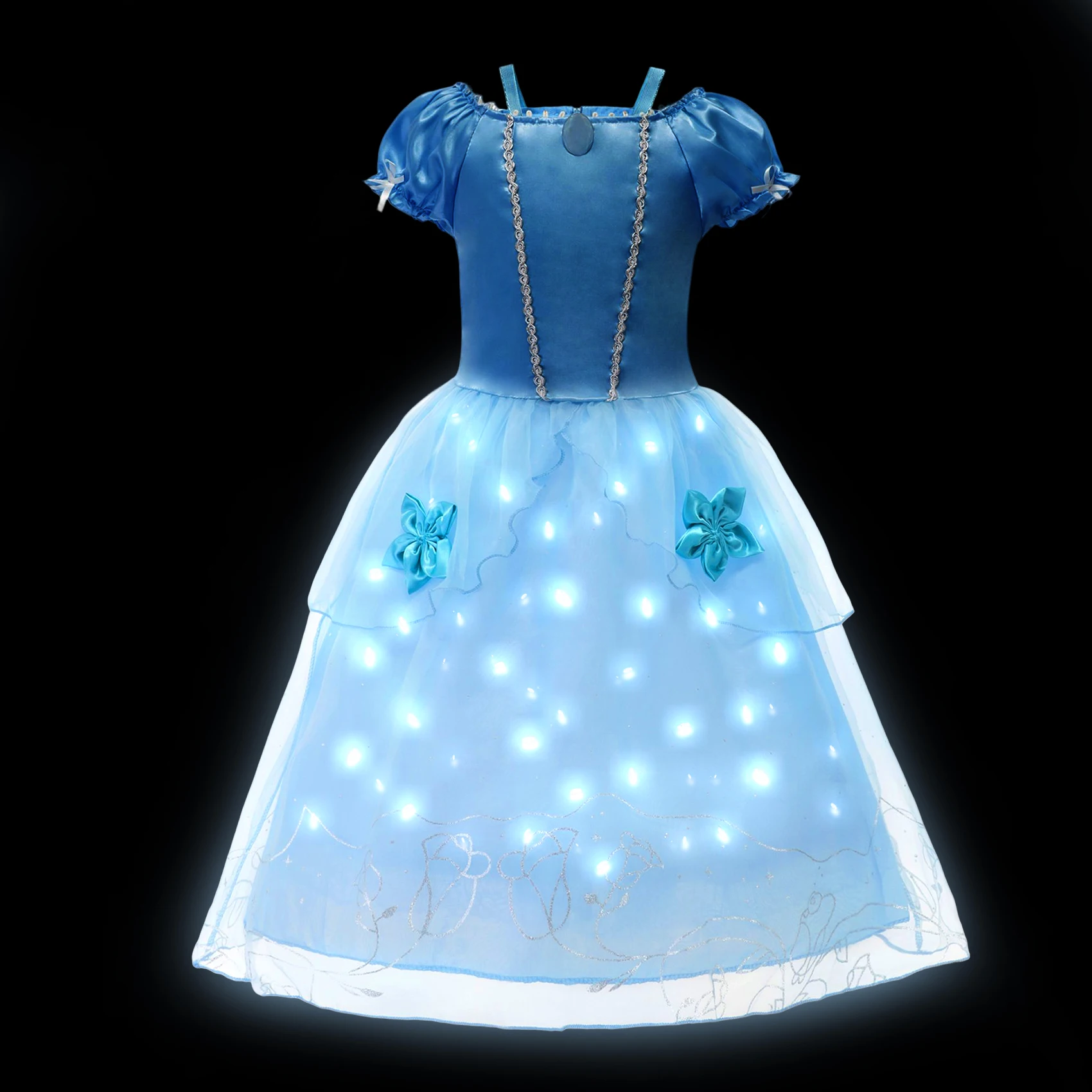 Disney Tinker Bell Girls Princess Dress LED Light Up Rapunzel Frozen Elsa Cosplay Costumes Halloween Carnival Dress Up With Wing