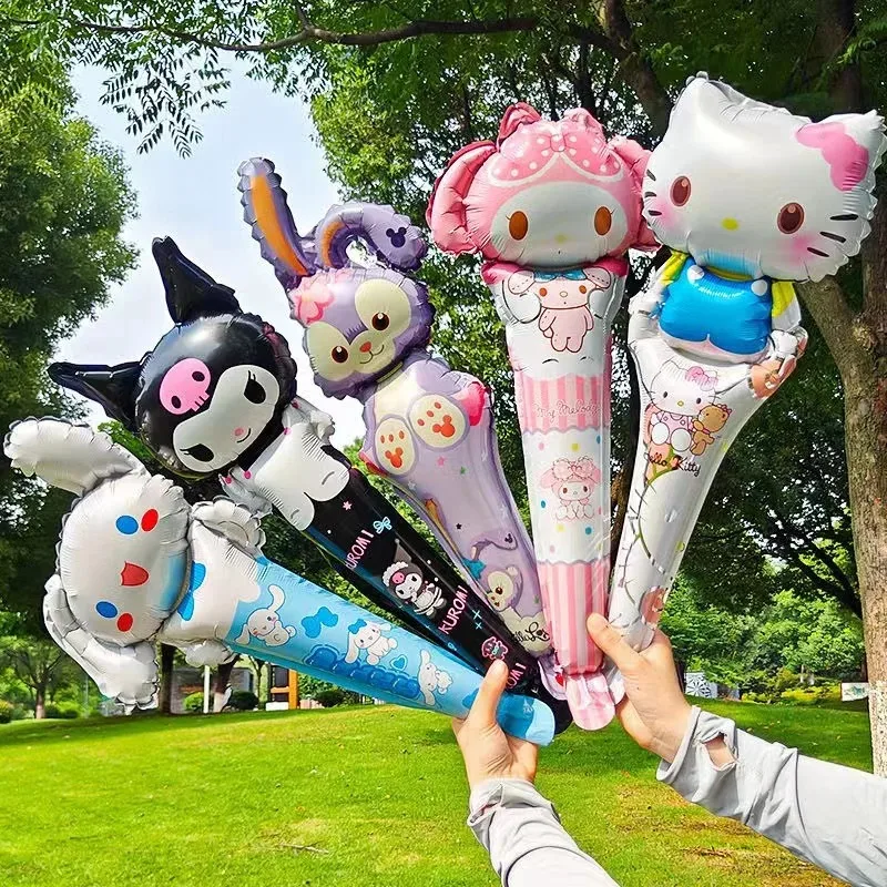 10pcs/set Sanrio Hello Kitty Kuromi Melody Balloon Stick Foil Balloons Set Girl Happy Birthday Party Concert Atmosphere Props