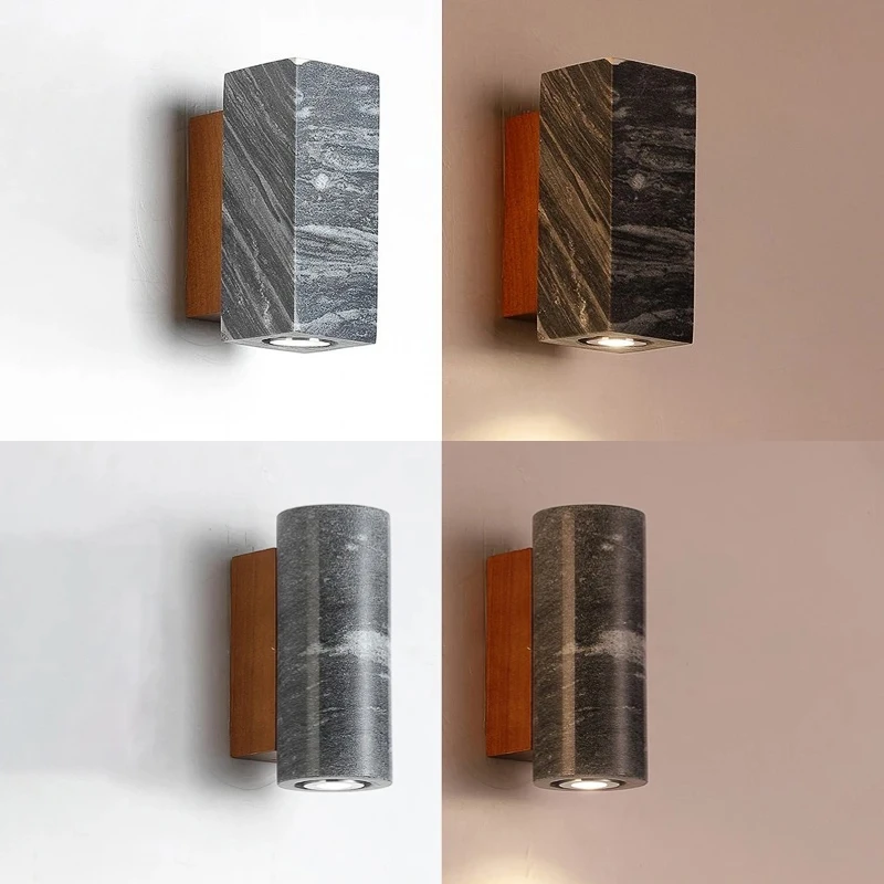 

Wabi Sabi Style Grey Textured Marble LED Wall Lamp Nordic Bedroom Corridor Decorative Sconce Lights Wall Art