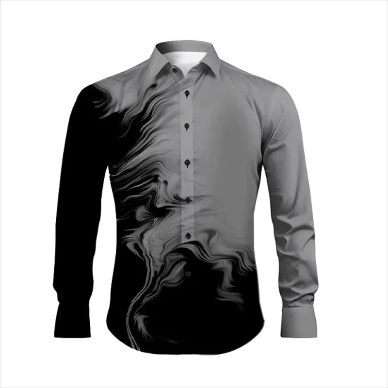 Fashionable men\'s new fashion trend daily printing casual soft and comfortable fashion design oversized lapel button up shirt