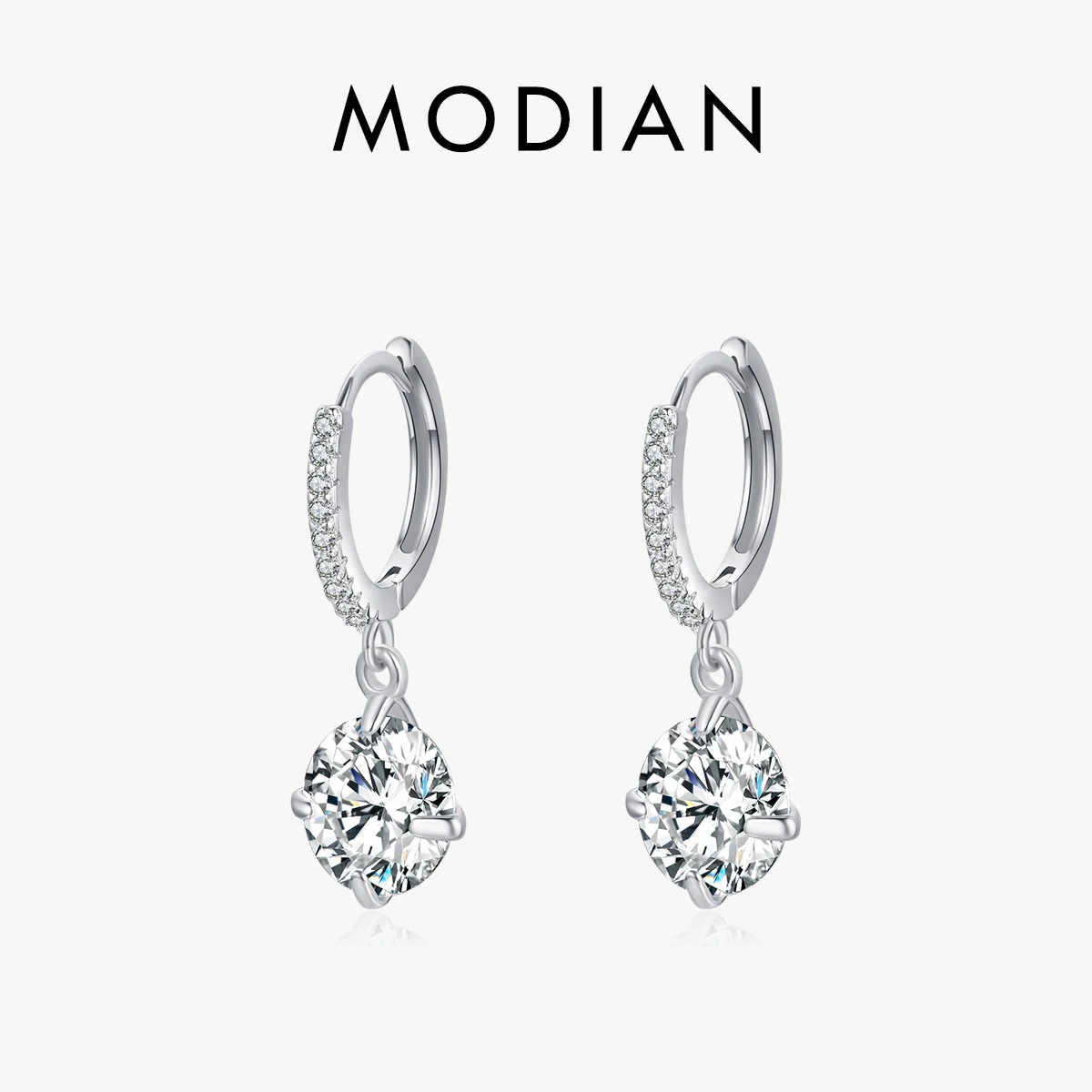 MODIAN Classic Shining Round 4CT Ear Buckles 925 Sterling Silver Simple Swing Hoop Earrings For Women Wedding Fine Jewelry Gift