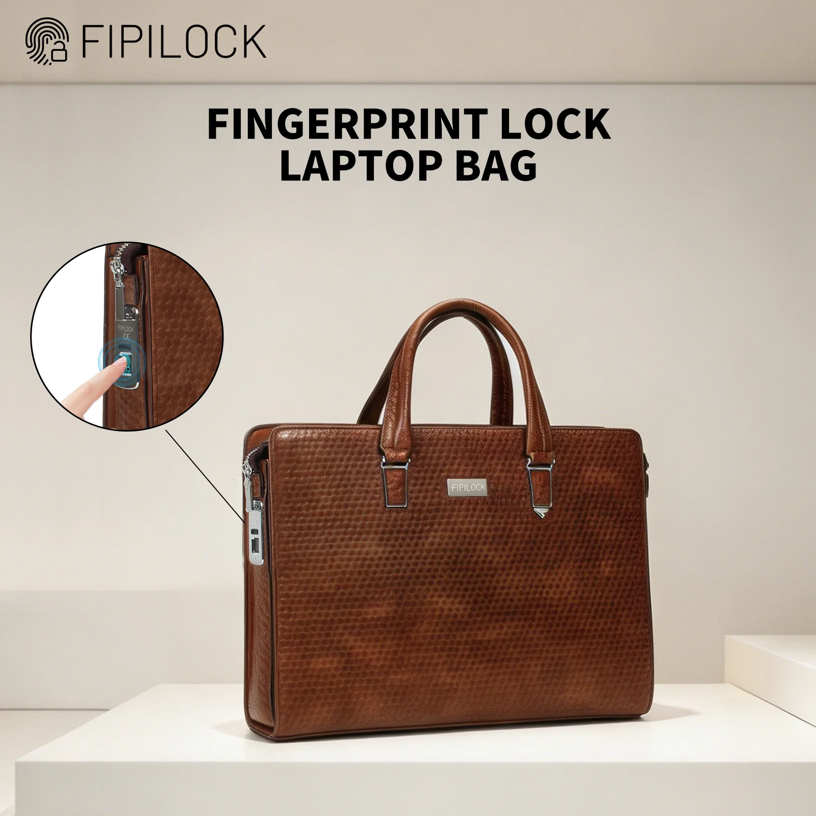 FIPILOCK Briefcases Laptop Bag for Man15 In Business Genuine Leather Hard For Men Luxury Handbags with Smart Fingerprint Unlock