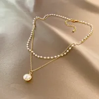 2025 New Women's Pearl Necklace Kpop Gold Color Beads Pendant Necklaces Goth Double Layer Chain Choker for Women Fashion Jewelry