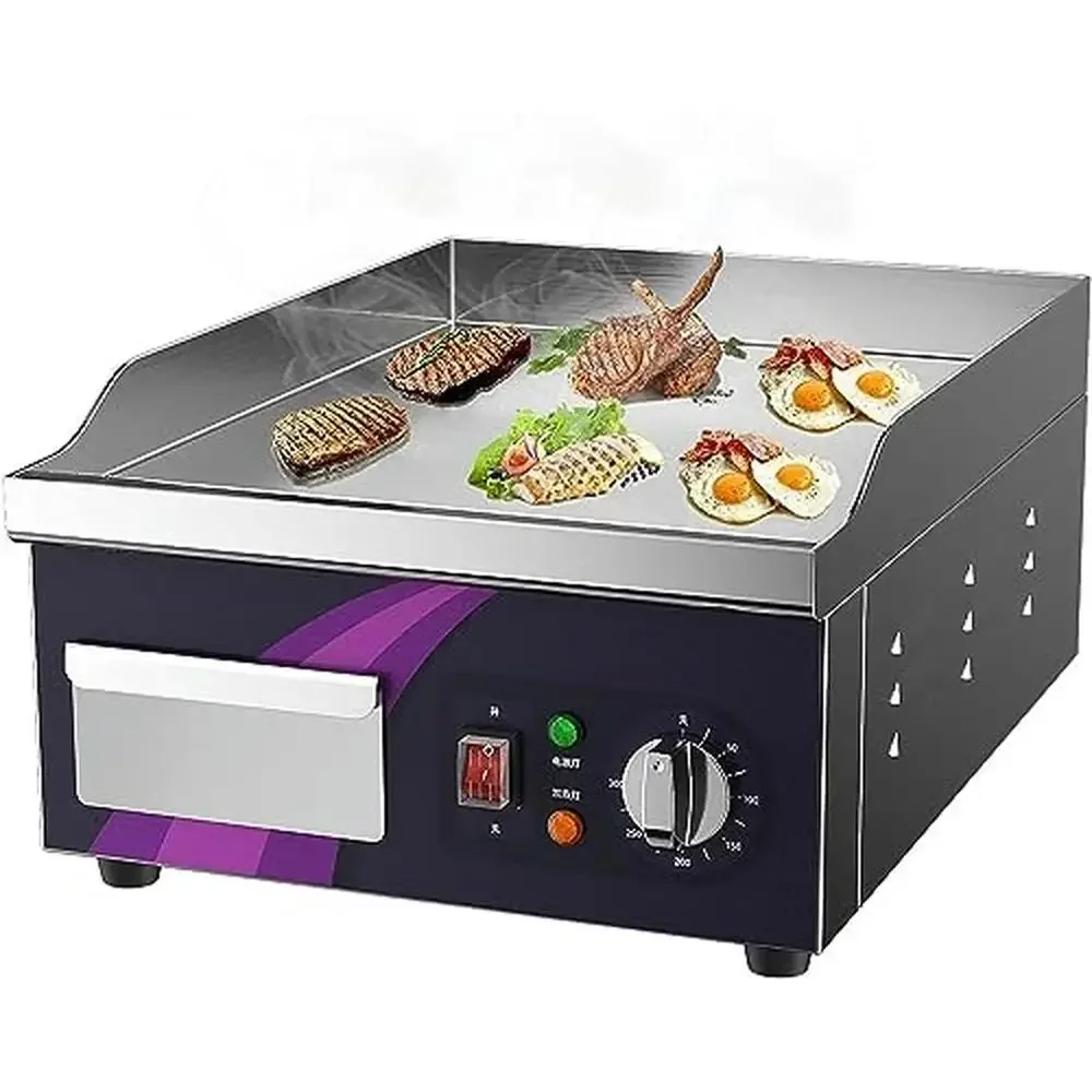 

2000W Stainless Steel Electric Countertop Griddle Plate Teppanyaki Grill Machine 220V Adjustable Temperature Commercial Frying