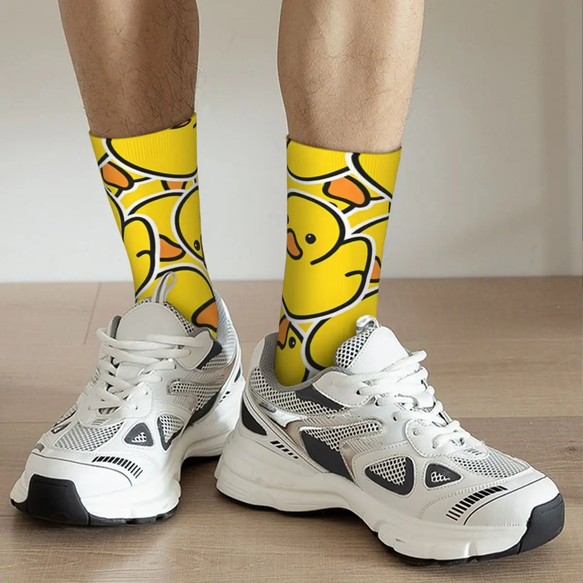 Funny Happy Sock for Men Yellow Classic Harajuku Rubber Duck Breathable Pattern Printed Crew Sock Casual Gift