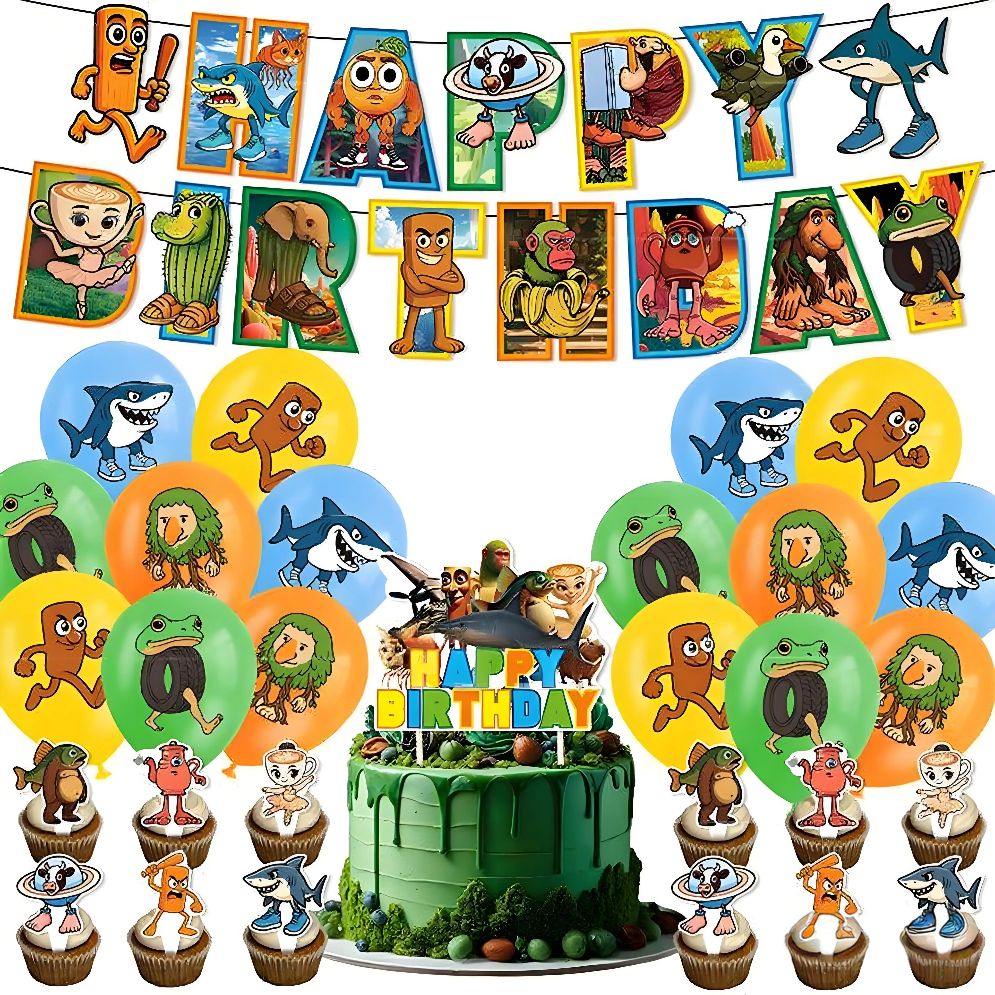 

Tung Tung Sahur Tralalo Theme Kids Birthday Party Decorations Game Brainrot Banner Background Balloon Home Decor Party Supplies