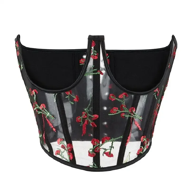 

Fashion Women Underbust Curve Shaper Modeling Strap Slimming Bustier Crop Top Sexy Transparent Flower Mesh Breathable Corset