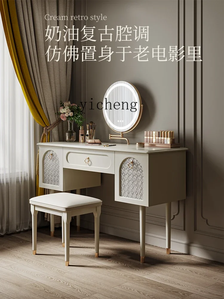 

A-3 French Cream Style Dresser Storage Cabinet Integrated Bedroom Large Capacity Makeup Table White Retro Light Luxury
