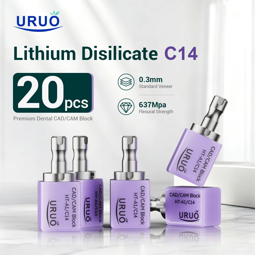 20PCS C14 Lithium Disilicate Blocks Dental Glass Ceramics LT/MT/HT for CAD CAM Cerec Dental Lab Materials Veneer Crown Bridge
