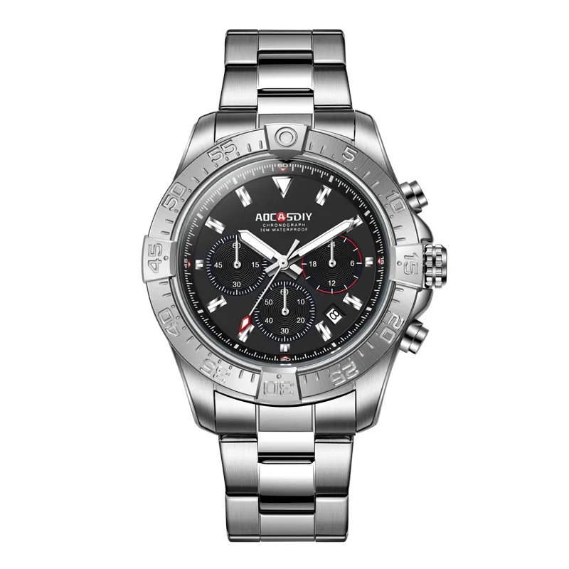 Foreign trade watch men's watch three-eye six-pin steel belt watch luminous calendar quartz watch