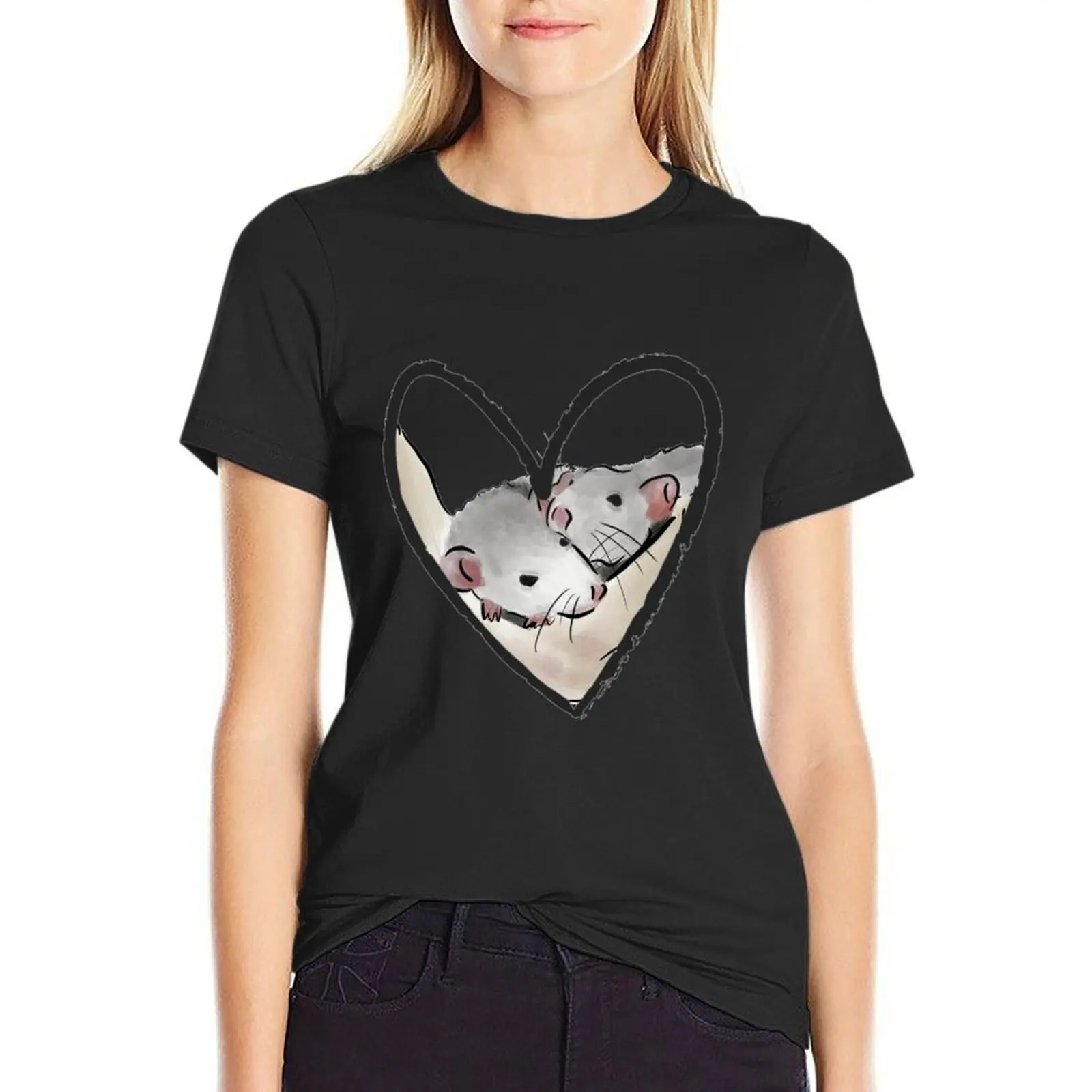 

Cute Rats T-Shirt Short sleeve tee lady clothes korean fashion sweat rock and roll t shirts for Women
