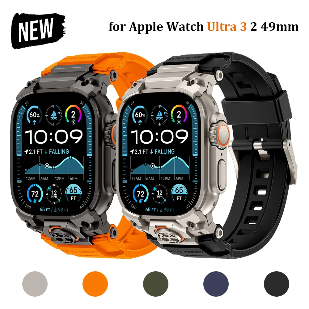 

Роскошный резиновый ремешок для Apple Watch Band Ultra 3 2 1 49 мм Ремешок для часов iWatch Ultra 49 мм Металлический разъем Силиконовая петля Браслет