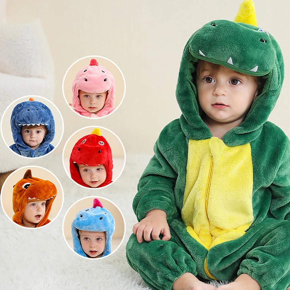 

Фланелевые комбинезоны с длинными рукавами для малышей (девочек и мальчиков) в стиле динозавров, детские пижамы-ромперы с мультяшными персонажами, теплые праздничные комбинезоны для малышей