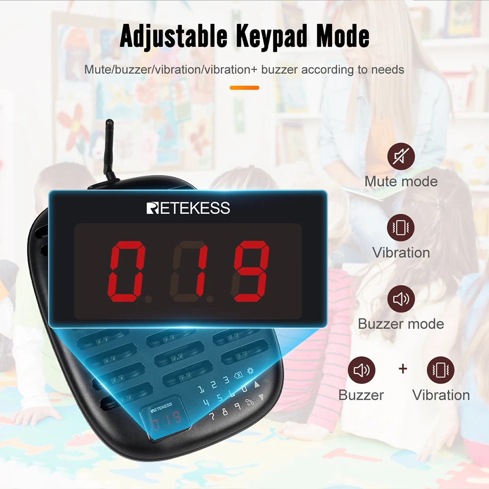 RETEKESS TD175P Drahtloses Restaurant-Rufsystem 30-Kanal Einstellbarer Tastaturmodus Food Truck Café Bar Pager mit Vibrator – Detail 12