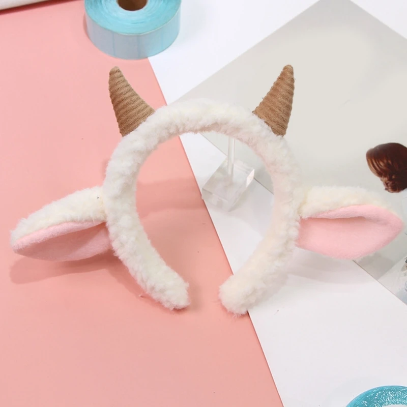 Plush Sheep Ear Hairhoop Furry Ear Headband Cosplay Costume Christmas Party Lovely Headdress Adult Kids Funny Headpieces