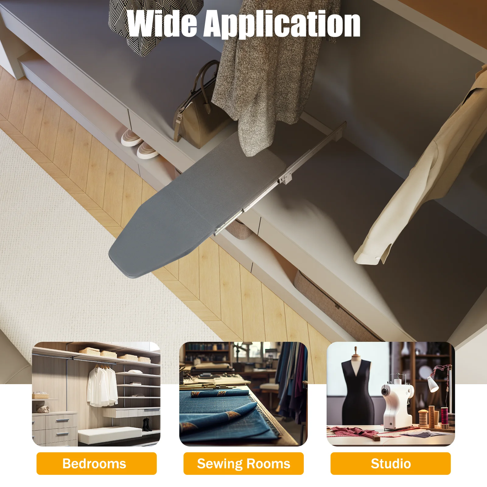 

Foldable Ironing Board for Cabinet, Space Saving Pull Out Iron Board with 180° Rotation, Quiet Slide Design for Small Apartments