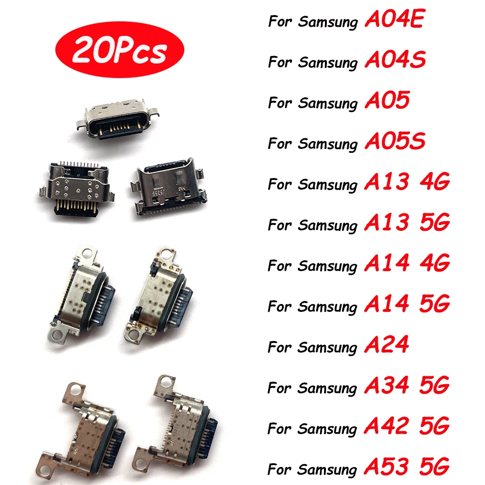 

20Pcs，Micro USB Charger Dock Connector Charging Port Microphone Flex For Samsung A04E A04S A05 A05S A13 4G A13 5G A14 A145P A23