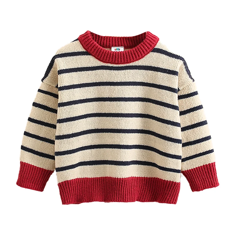 2023 Spring Autumn Winter Fashion Warm 2 3 4 5 6 8 10 Years Children Pullover Stripe Knitted Loose Sweater For Baby Kids Girls