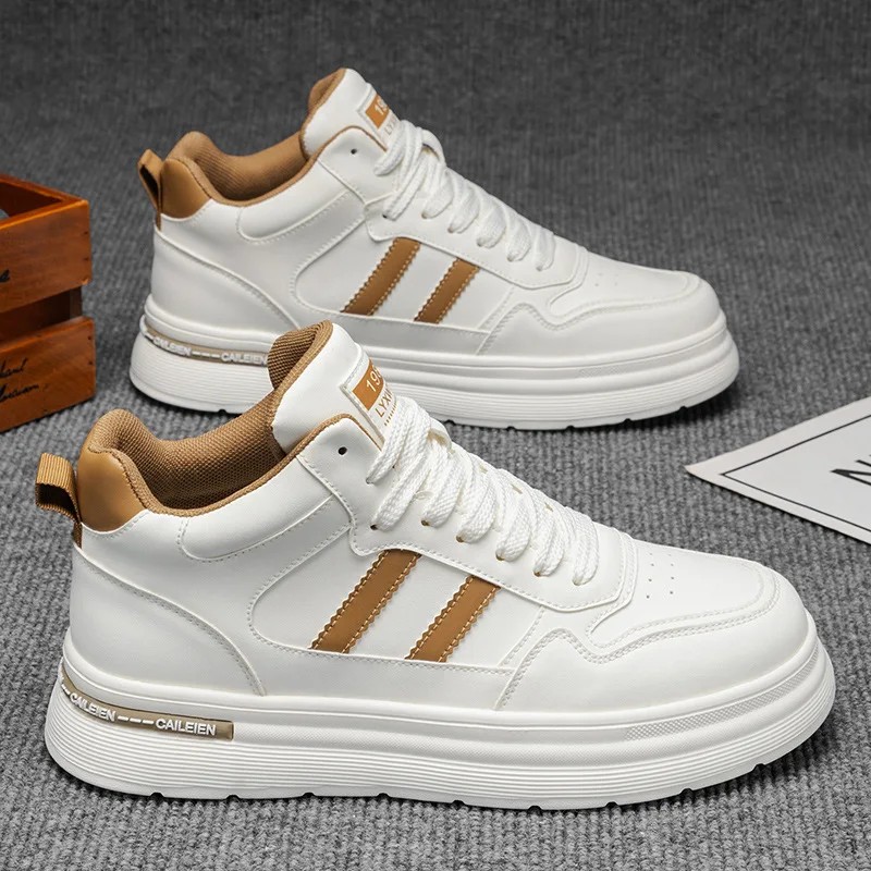 秋の厚底通気性ハイカットメンズカジュアルシューズホワイト身長アップ快適ブーツ耐摩耗性ボードシューズ