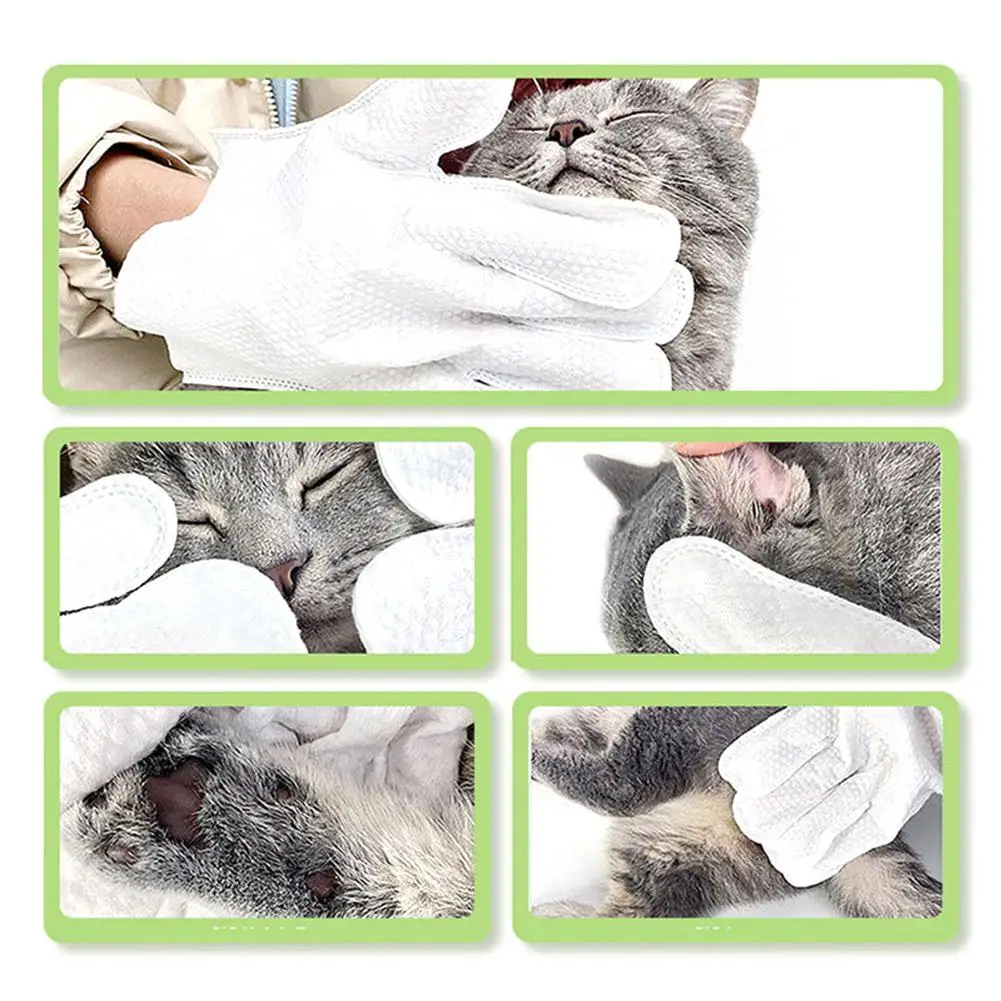 NEW High-end 6PCS Pet Wash Free Cleaning Gloves Pet Disposable Cleaning Gloves Stain Remover Dry Cleaning Wet Wipes For CAT DOG