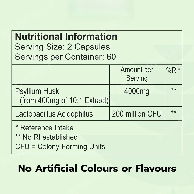 Psyllium Husk 4000mg Capsules with Lactobacillus Acidophilus 120 Capsules 60 Servings Vegan Non-GMO Gluten Free
