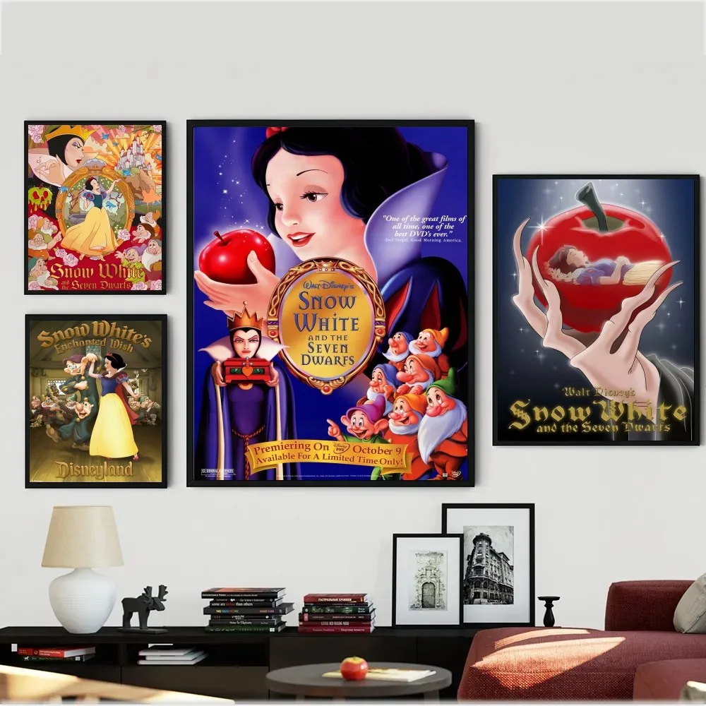 S-Snow White And The Seven Dwarfs Poster Kraft Paper Vintage Poster Wall Art Painting Study Aesthetic Small Size Wall Stickers