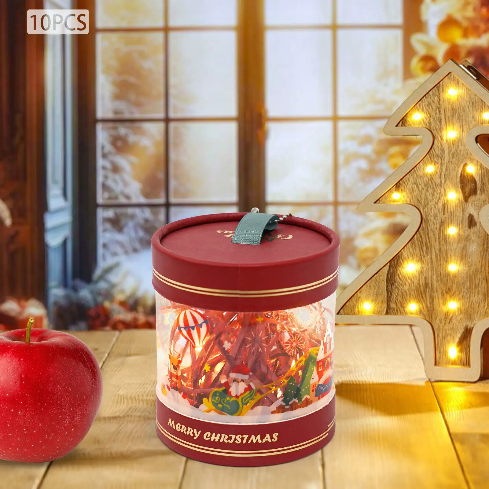 10Pcs Christmas Candy Box Christmas Apple Box Christmas Gift Case with Ambient Light Gift Box