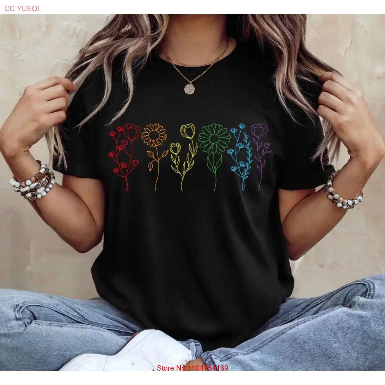 Wildflower LGBT T Shirt Subtle Pride Month vintage Washed Unisex Versatile homme Stylish graphic Stretched fashion