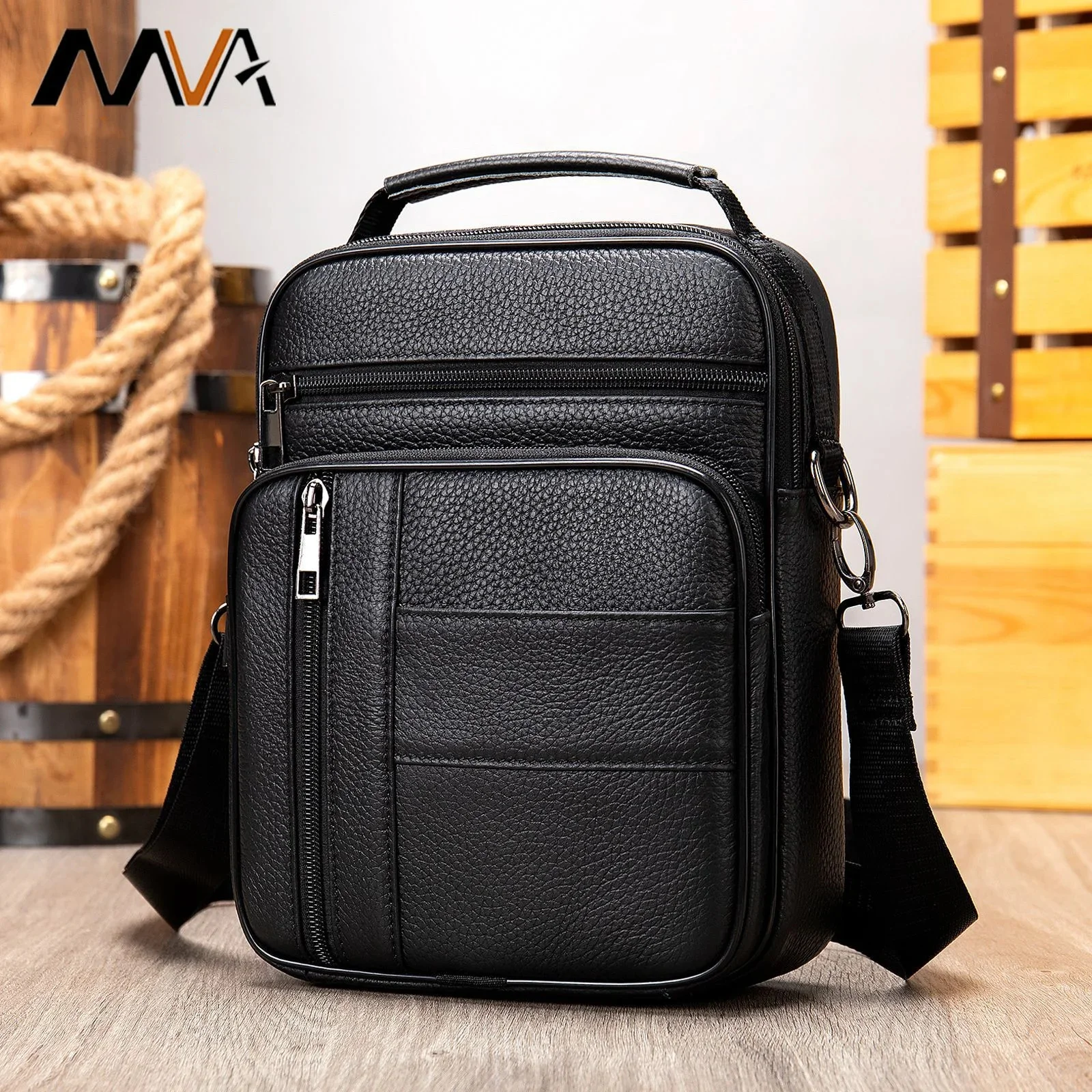 Bolsa mensageiro multifunções para homens, couro genuíno, bolsa de ombro transversal, 100% couro de vaca, casual, marca de viagem