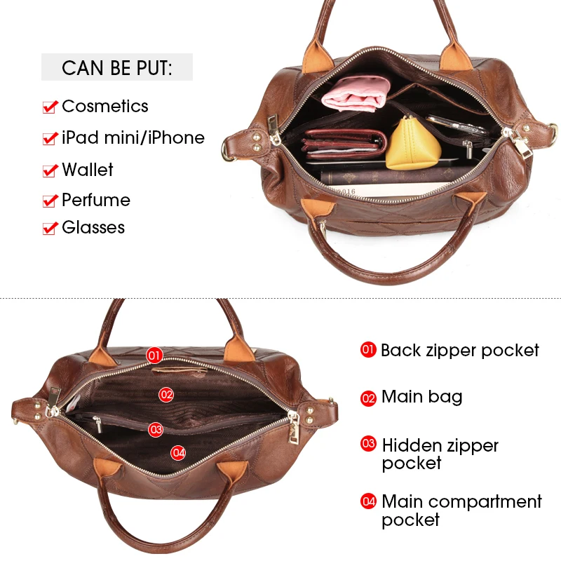 2021 Female Genuine Leather Handbags Patchwork Crossbody Shoulder Bags Women Large Capacity Ladies Vintage Top Handle Totes