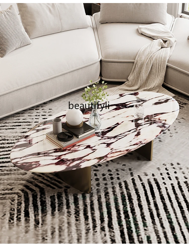 Natural Marble Bulgari Luxury Stone Oval Coffee Table Living Room Light Luxury High Sense Tea Table