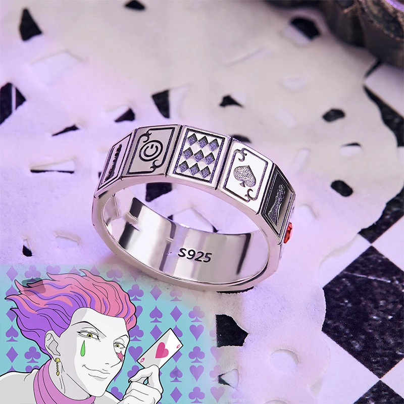

1PCS Anime Metal Ring Hisoka Cosplay Playing Cards Poker Unisex Adjustable Opening Finger Rings Accessories Jewelry Kids Gifts