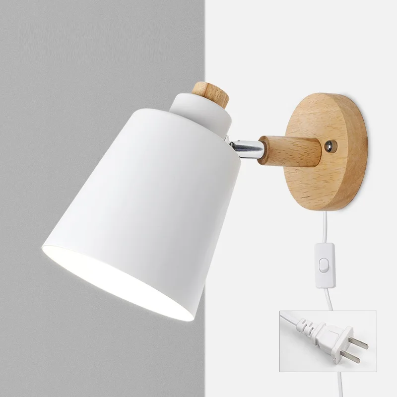 

Nordic Interior Wall Lights For Living Room Decor Iron Wood Swivel With Switch Bedside Wall Sconce Lamp Rotary Led Home Lighting