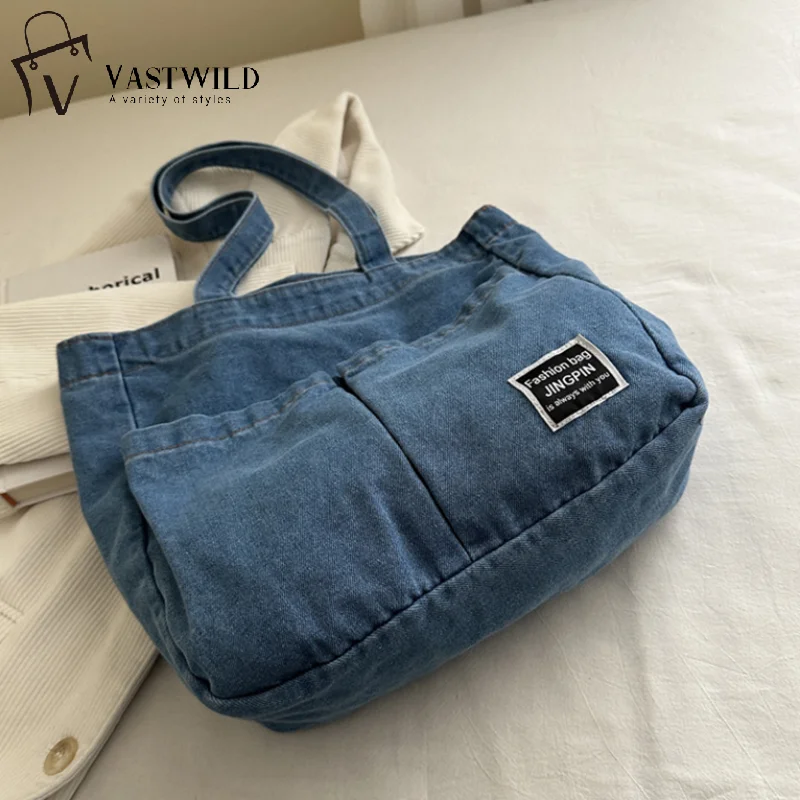 

Vintage Large Capacity Handbag Shoulder Bag Lightweight Waterproof Denim Shoulder Bag Tote Bags For Work School
