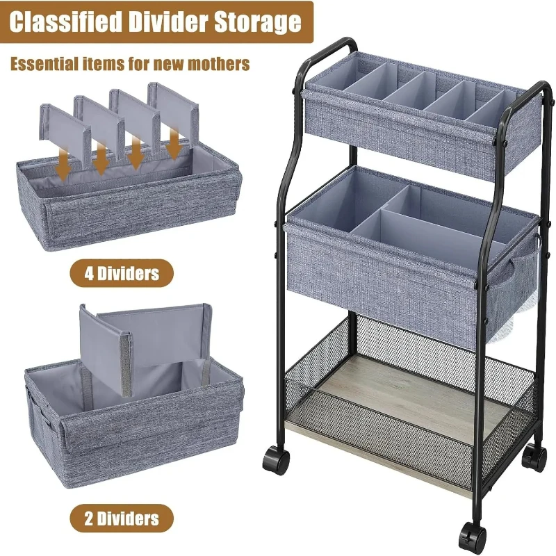 Cross-border spot diaper cart, removable storage rack, baby products cart rack with brake bag