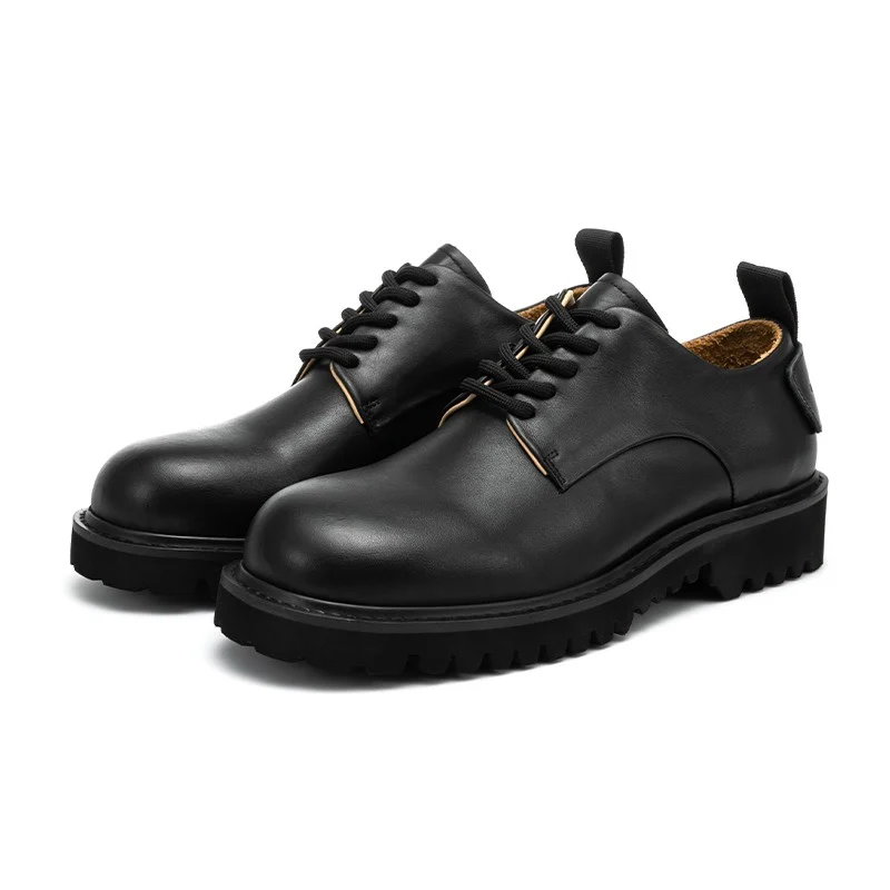 NIGO Men's Autumn Winter Cowhide Lace-up Derby Shoes British Style Fashion Commuting Comfortable Simple Leather Shoes #NGSH1638