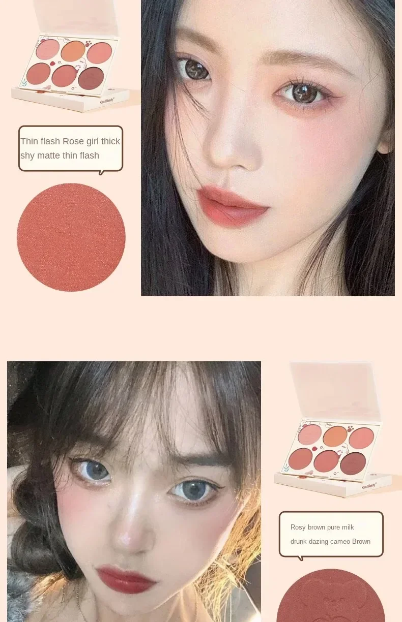 6-farbiges, schimmerndes, samtmattes Rouge-Kontur-Highlighter-Duo-Set mit Make-up-Pinsel für Make-up-Kosmetik