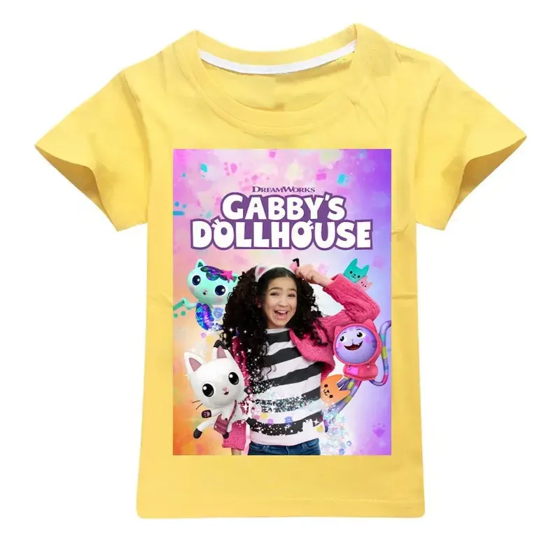 2023 Sommer kawaii niedlichen Gabbys Puppenhaus T-Shirt Kinder 3d bunten Druck T-Shirt Mädchen Kurzarm T-Shirt Damen Raper Style Top