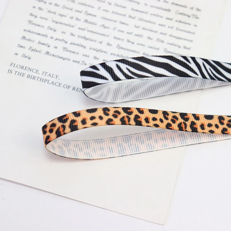 3/8\'\' 9mm Leopard Zebra Cow Printed Polyester Grosgrain Ribbon For Hairbow Accessory Material DIY Decoration