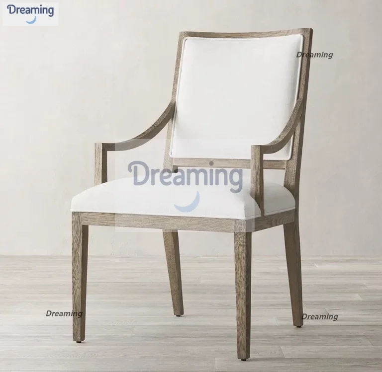 

RH French Contemporary Dining Chair Chair Leisure Chair Armrest Solid Wood Home Log American Simple Custom Restaurant Whole