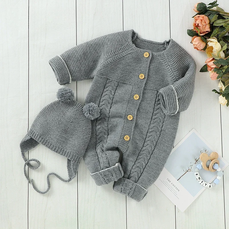 Long Sleeve Toddler Autumn Winter Overalls Children Outfits Baby Rompers Clothes for Newborn Infant Boys Girls Knitted Jumpsuits