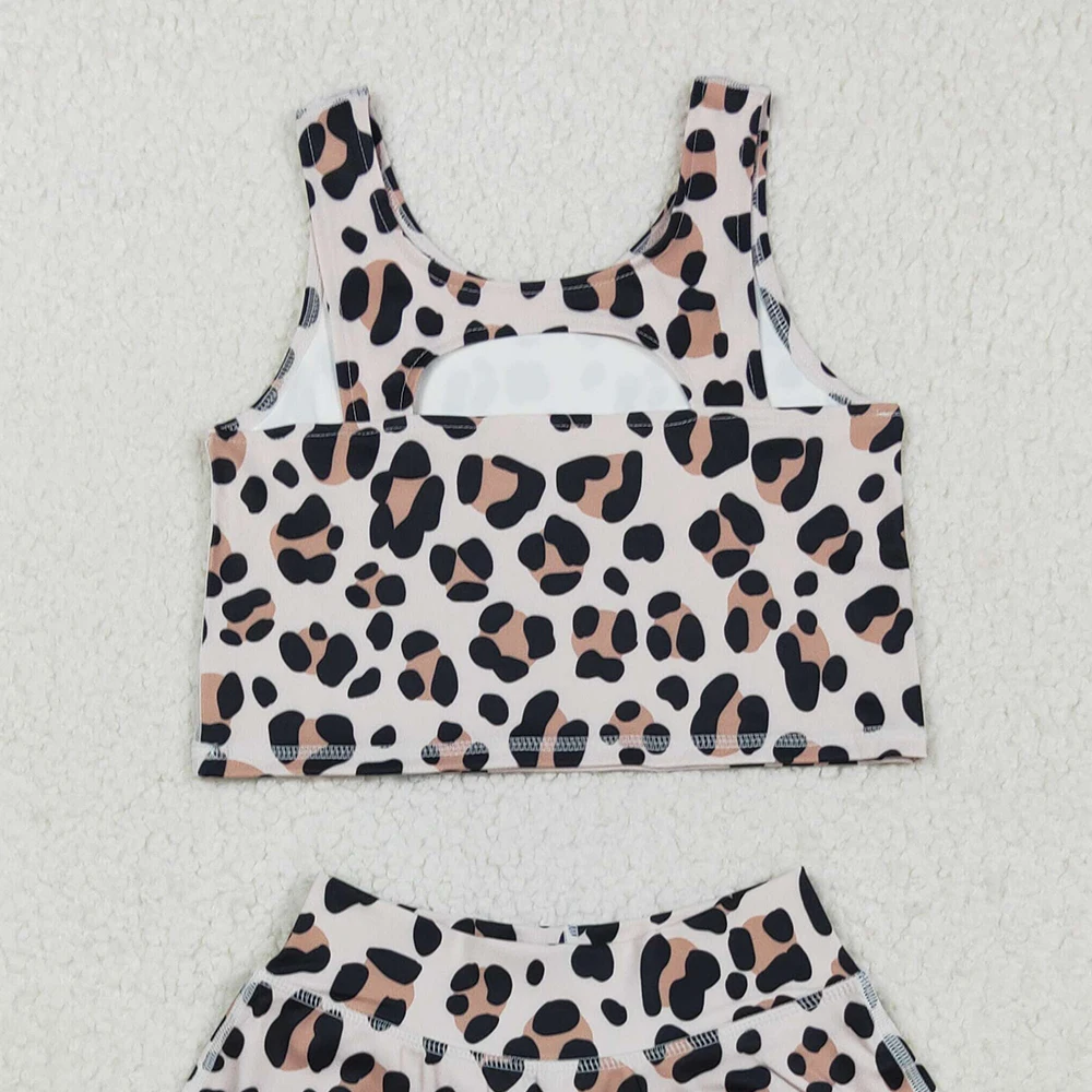 Ensemble jupe-short léopard sans manches pour bébés filles, vêtements actifs, haut de Yoga pour enfants, ensemble actif à la mode pour filles