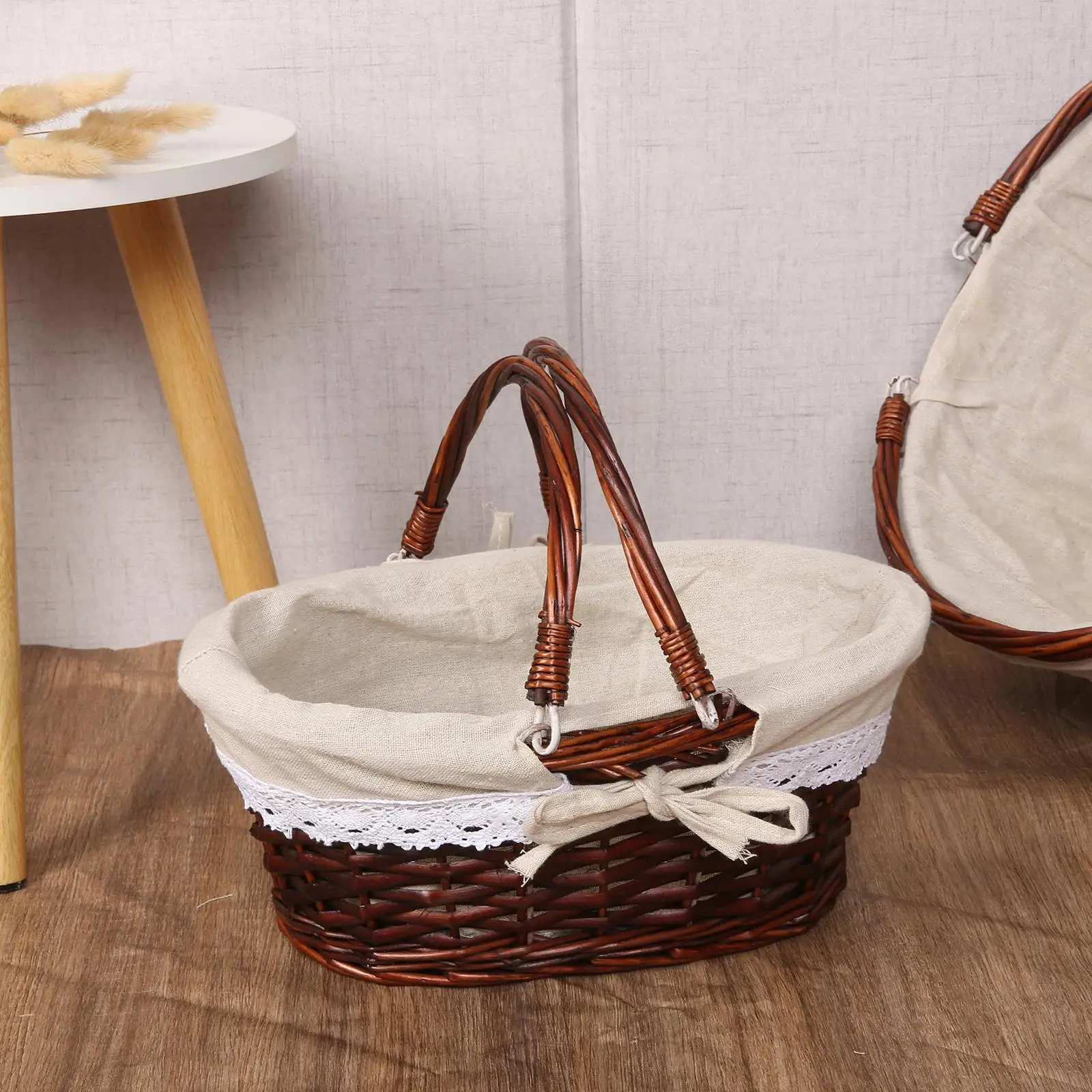 سلة نزهة من الخيزران صديقة للبيئة مع مقبض قابل للطي، سلة تخزين منسوجة محمولة مثالية للاستخدام في الحمام والهدايا