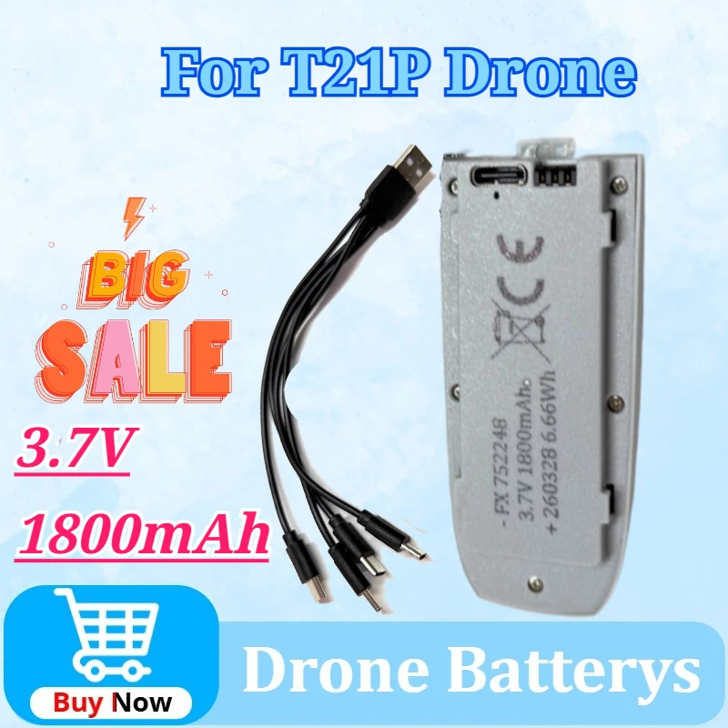 

For T21P Drone 3.7V 1800mAh Large Capacity RC Drone Lithium Battery for FX752248 CS800 PRO Drone Lithium Battery Replacements