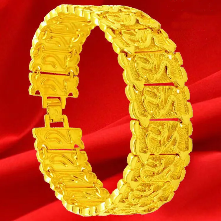 24K Gold Men's Adjustable Wide Dragon Bracelet AU999 - Premium, eye-catching dragon, fits business & casual