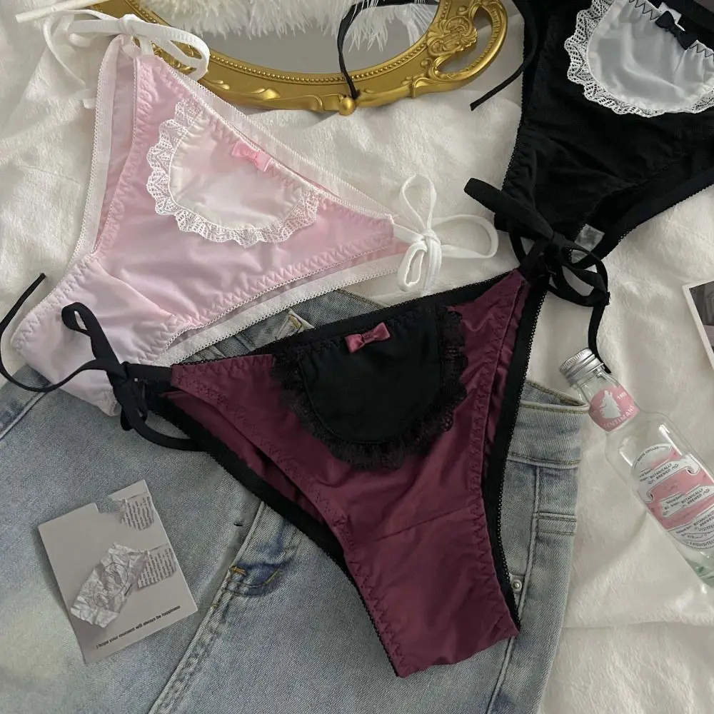 

Sweet Thin Belt Lace Bowknot Briefs Ice Silk Lace-tied Lingerie Bow Thong Lingeries Lolita Style Women's Sweet Lingeries Daily