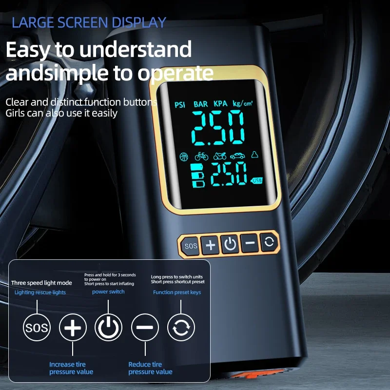 

4 In 1 Car Multi-function Air Compressor Jump Starter Air Pump Tire Inflator Portable Battery Starter With Smart Battery Clip