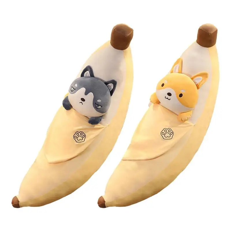 

Long Banana Pillow Stuffed Plush Banana Toy With Cute Dog Face Comfortable Realistic Stuffed Long Banana Pillow For Babies Kids