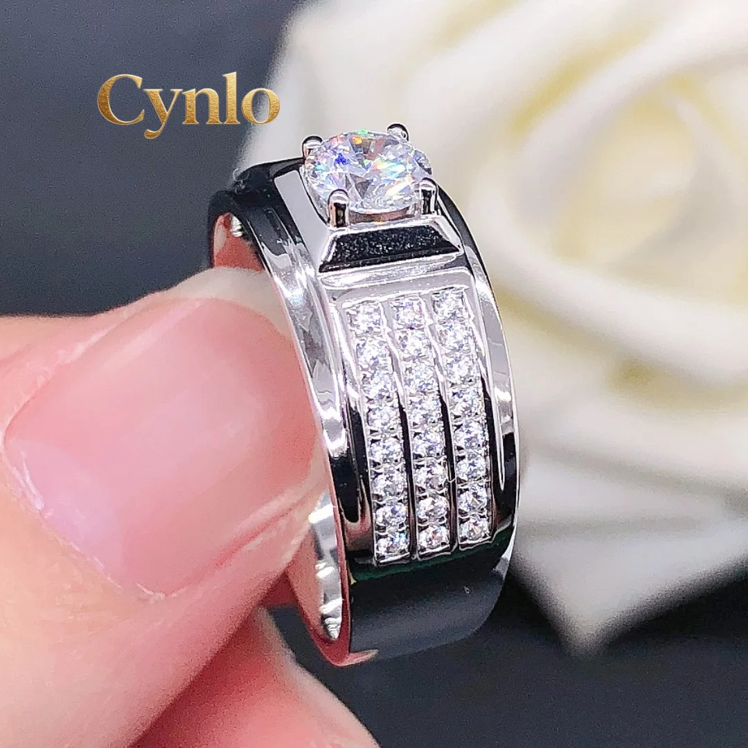 

Cynlo Jewelry Phenomenal 0.5Ctw 5.0mm Round Cut D VVS1 Moissanite Diamond Man Ring 14K White Gold Ring AU585 Men Jewelry 181